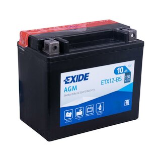 EXIDE Bike AGM ETX12-BS YTX12-BS 12V 10Ah AGM Motorrad Starterbatterie