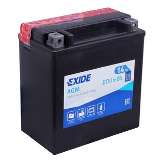 EXIDE Bike AGM ETX16-BS YTX16-BS 12V 14Ah AGM Motorrad Starterbatterie
